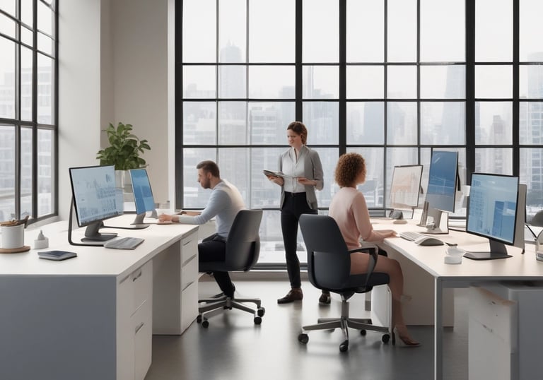 Customer happily discussing web design plans on a tablet during a meeting.