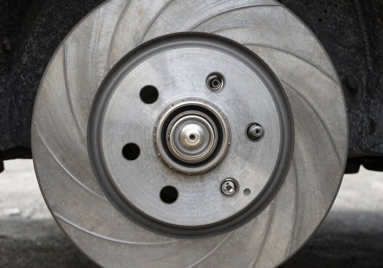 Close-up of a technician carefully replacing brake pads on a car in a cozy local shop.