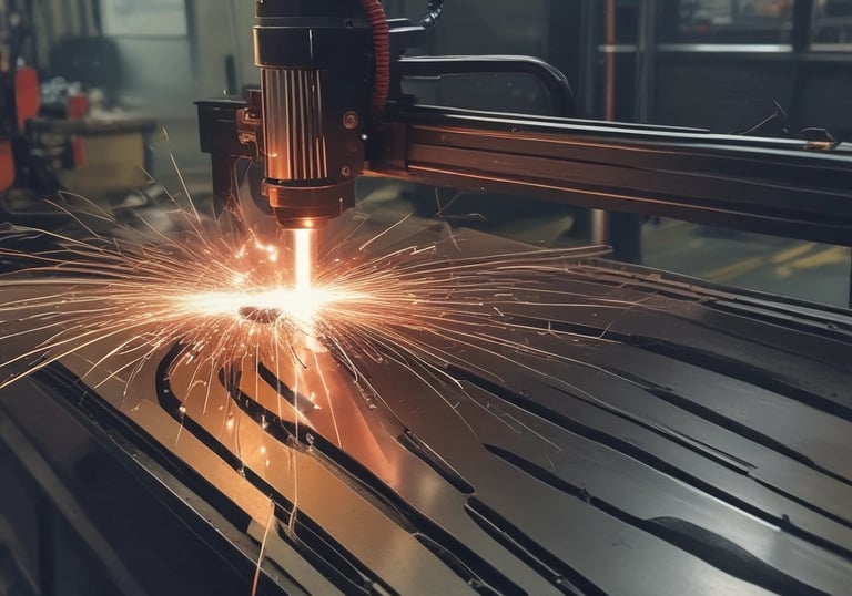 Wide shot of a CNC workshop with multiple machines working simultaneously.