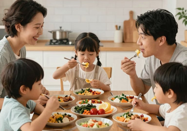 A cheerful child stirring ingredients in a mixing bowl alongside a smiling coach.