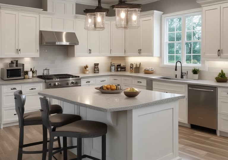 A beautifully staged living room digitally furnished with warm lighting and tasteful decor.