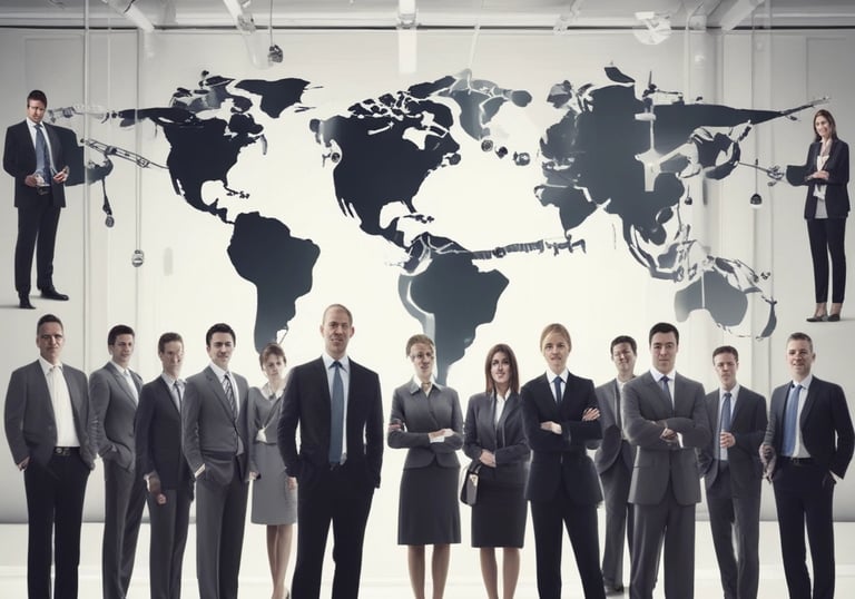 A confident business leader reviewing candidate profiles in a modern office.