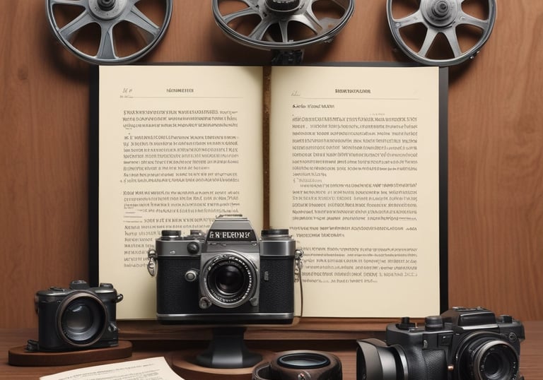 A creative storyboard with screenplay notes and sketches pinned on a wall.