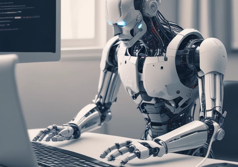 A cozy workspace with a laptop, notebook, and coffee cup, ready for writing.