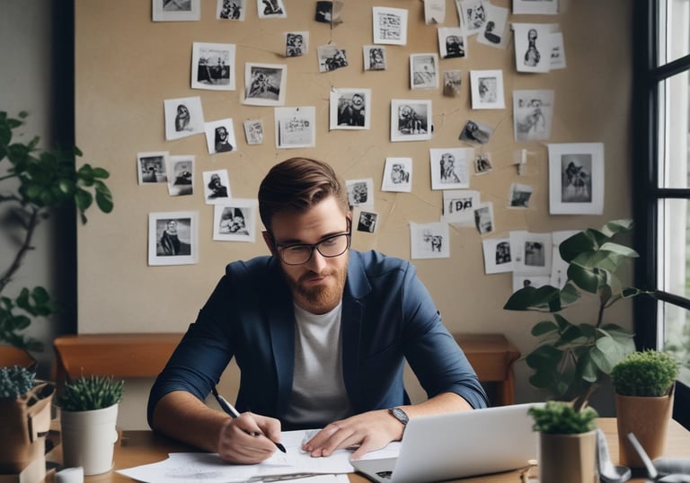 two men sitting at a table with a laptop