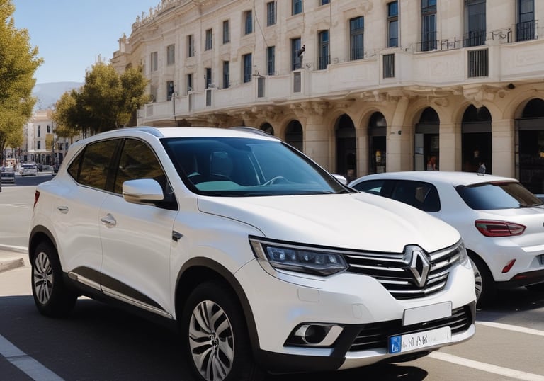 Friendly driver opening car door for smiling passengers with luggage.
