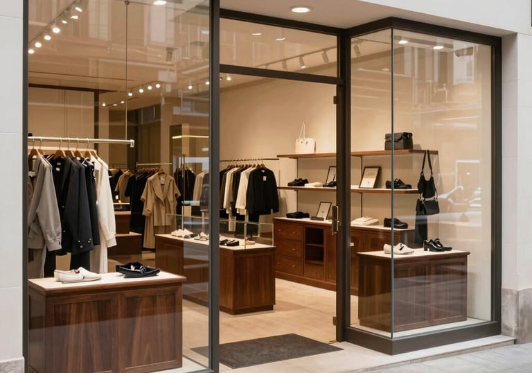Clean and inviting retail storefront with spotless glass windows and polished floors, representing o