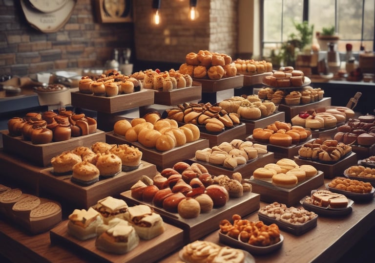 Artisan Brazilian desserts displayed elegantly in a café setting.