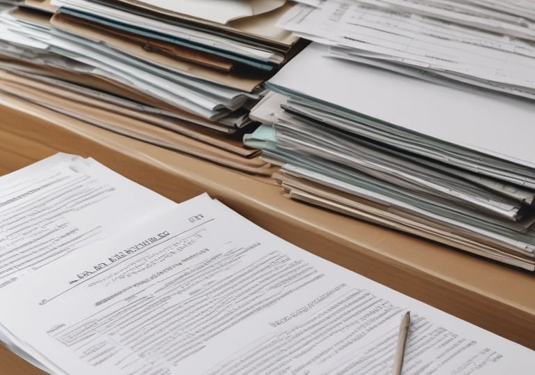 Stack of completed legal documents stamped and ready for submission.