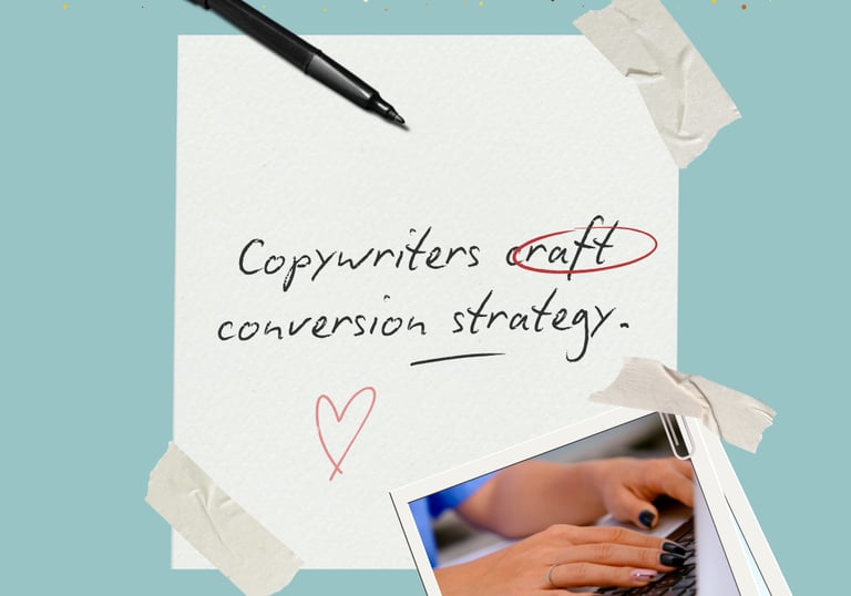 Handwriting and Laptop "Copywriters Craft Conversion Strategy"