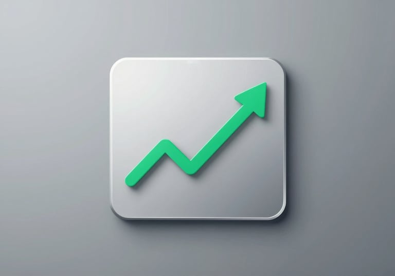 A minimalist futuristic icon representing a microscopic chart or analytics dashboard, rendered in silver and emerald green lines.