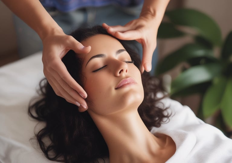A serene Reiki session in progress with soft, warm lighting.