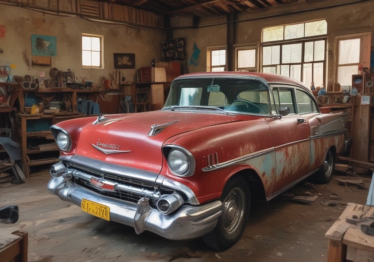 A skilled worker polishing a car surface to restore its shine in a professional garage.