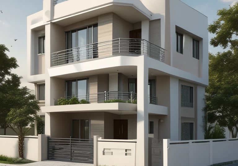 Photo of a modern residential building under construction with workers and machinery.