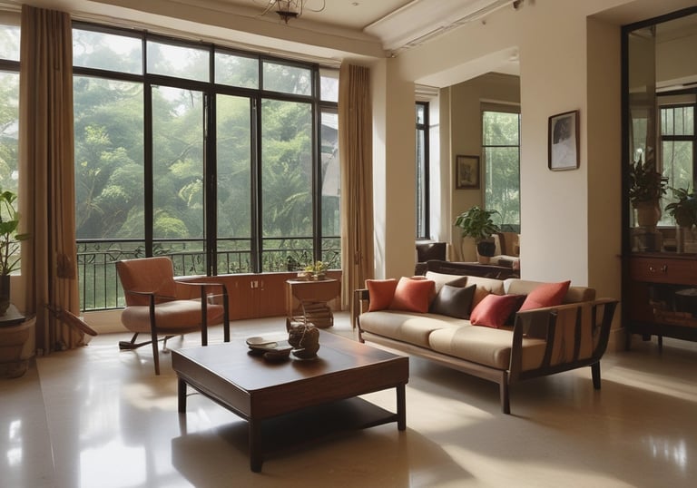 Image showing a designer working on interior plans with samples and sketches.