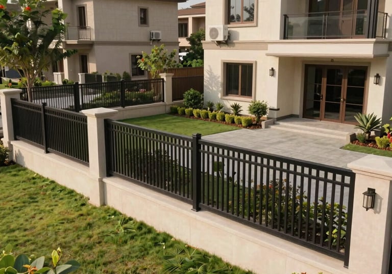 A well-landscaped premium plot with modern fencing, set against a backdrop of luxury developments in Gurugram, South Asian region.