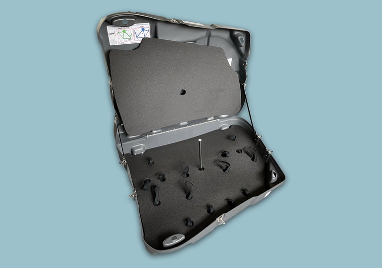 An open Bike Box Alan bike box, showing fixing points