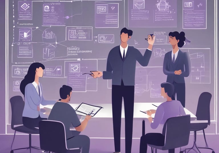 Minimal abstract editorial visuals with subtle purple accents, clean composition, modern communications agency style.