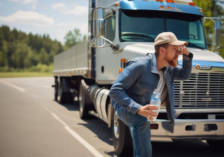 A driver using a smartphone to access helpful resources during a break.