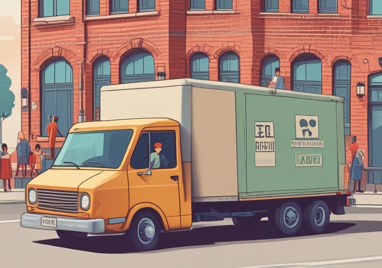 a box of boxes with a drawing of a man in a suit