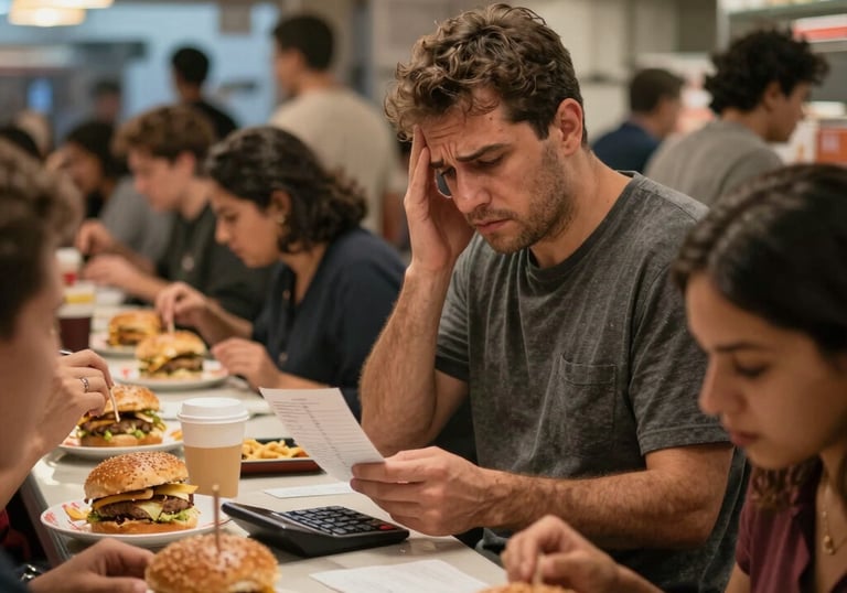 Happy burger business owner celebrating with team after increasing monthly revenue