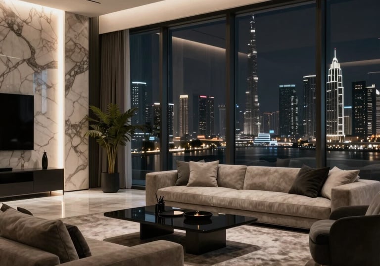 Serene bedroom featuring elegant serif typography on soft lavender walls.