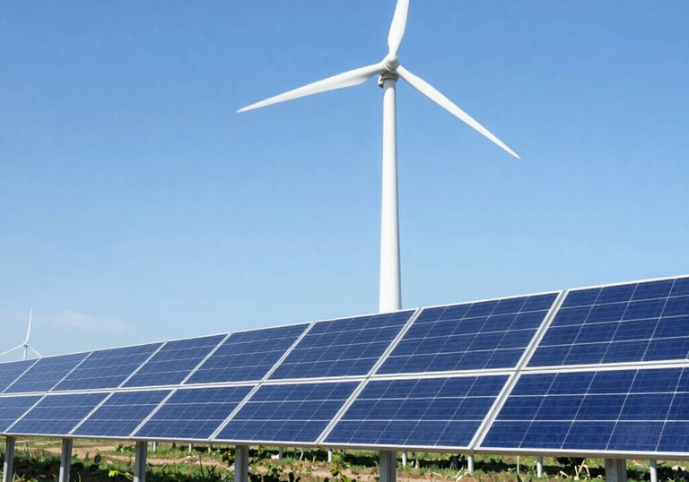 A calm workspace with renewable energy posters and safety equipment visible.