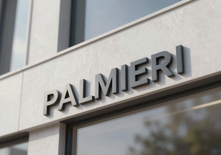 Close up detail of a high-quality finish on a modern facade, showcasing the clean and professional textures used by Palmieri.