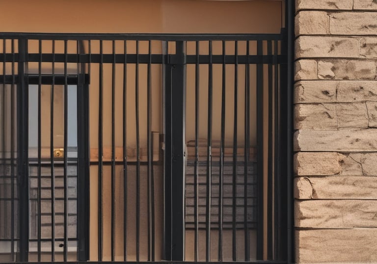 Modern metal staircase with sleek lines inside a rustic home.