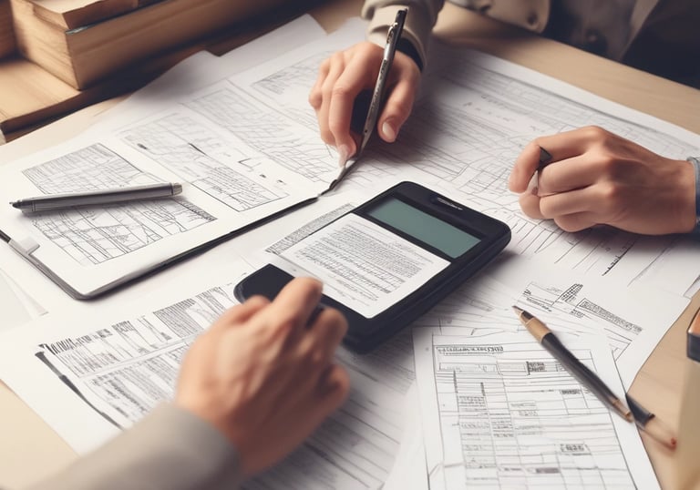 Image showing hands managing pharmacy inventory and documents.