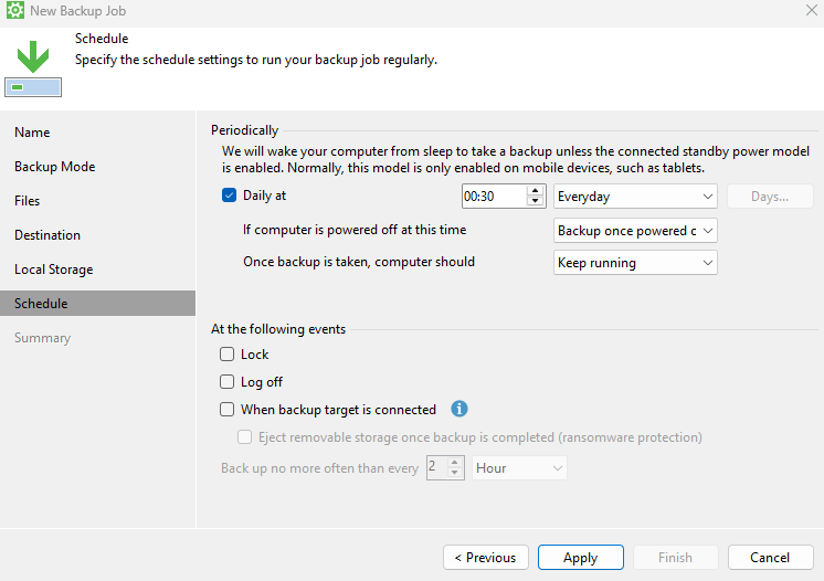 Veeam agendamento de backup