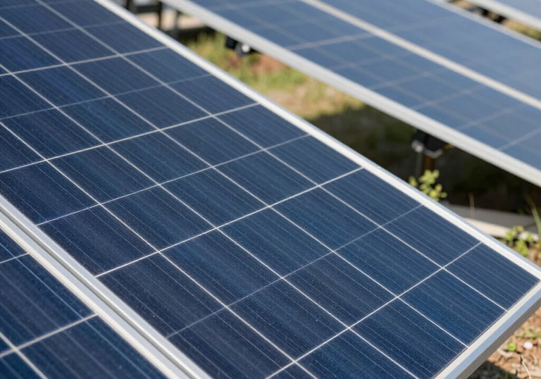 A sleek rooftop solar panel installation glowing under a clear blue Italian sky.