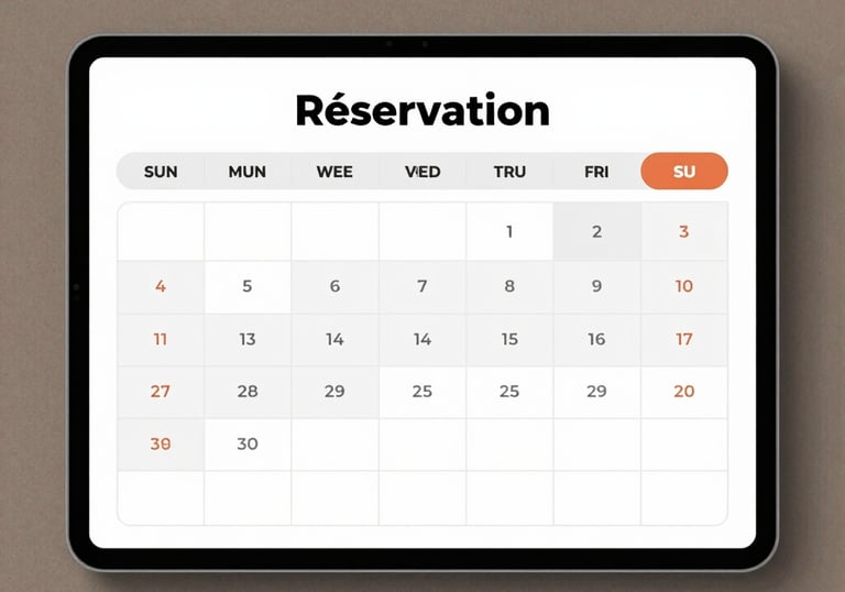 A cozy vacation rental calendar interface on a tablet screen.