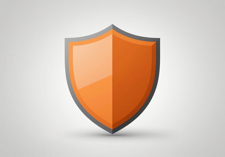 A shield icon in orange and grey tones, representing digital safety and cybersecurity protection.