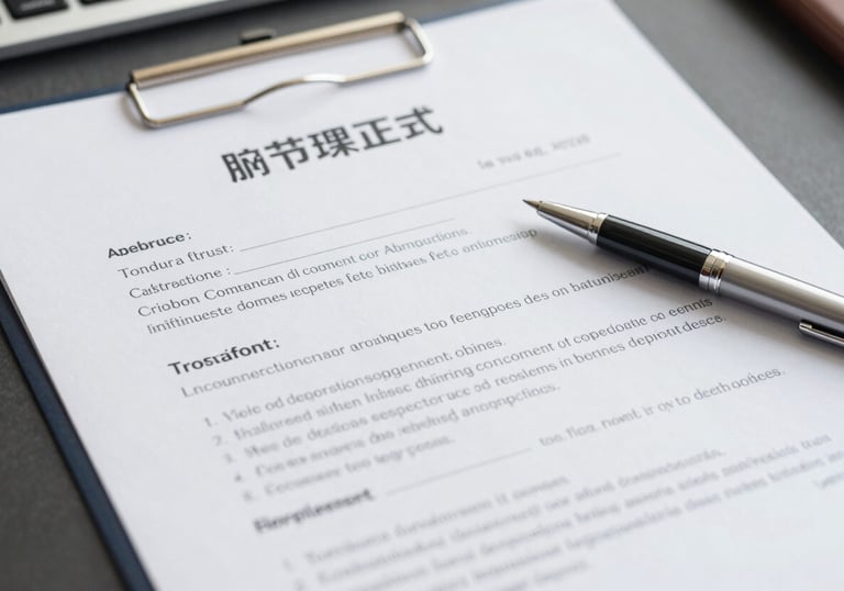 Clean and professional legal documents on a desk with a premium pen, symbolizing formal agreements and trust, in shades of #F8F9FA and #1A2C38.