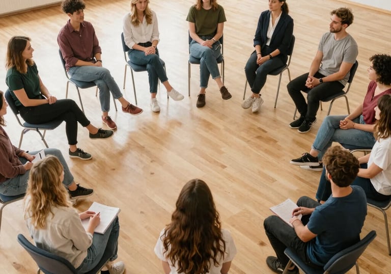 A therapist gently listening to a client during a session.