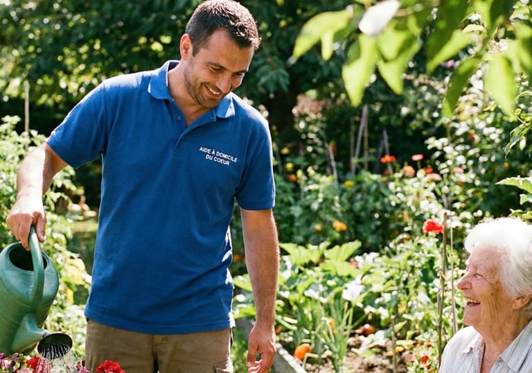 Intervenant professionnel de l'association réalisant un petit travail de jardinage chez un particulier