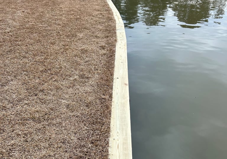 wood sea wall on Lake Oconee