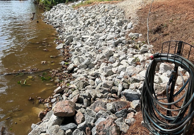 Rip rap protecting the lakeshore on Lake Oconee