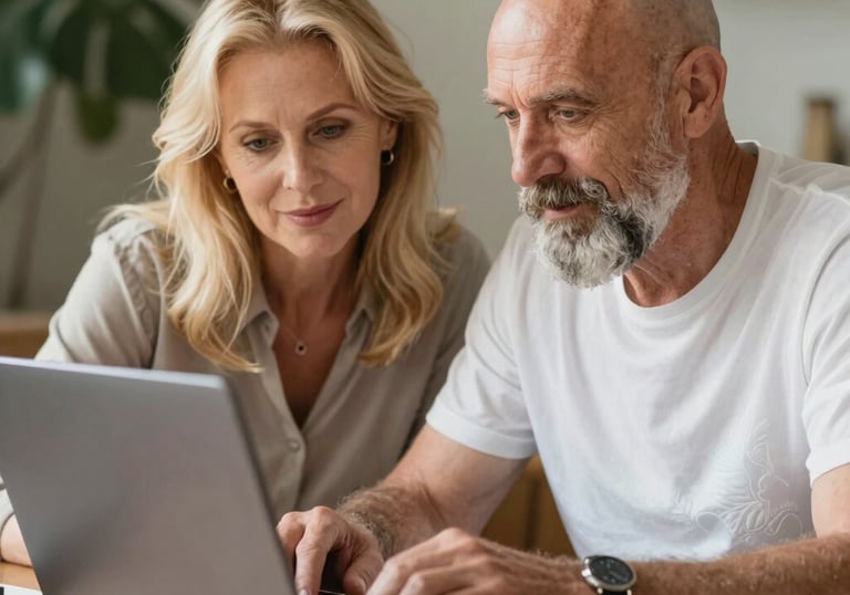 Idosos aprendendo a usar notebook com professora particular de tecnologia