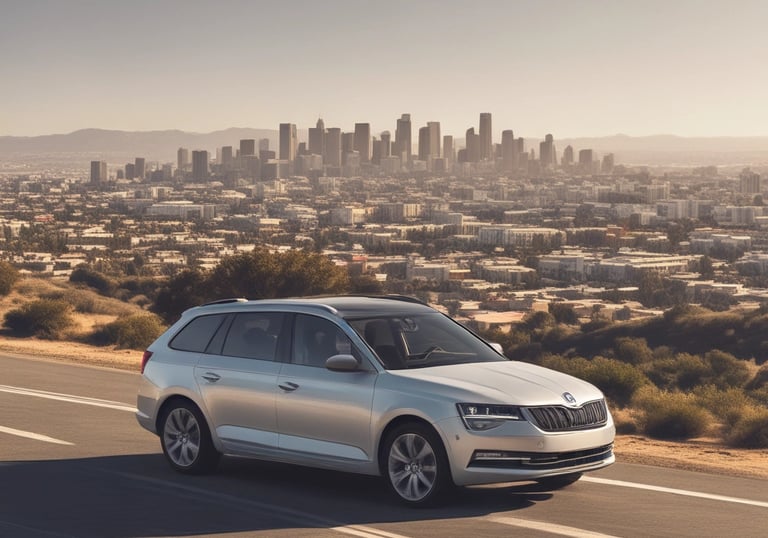 Close-up of a Skoda badge shining under natural light.