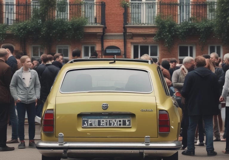 A group of Skoda fans gathered at a car meet, sharing stories.