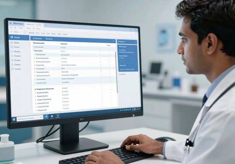 An icon illustrating AI clinical documentation with a sleek blue and white design.