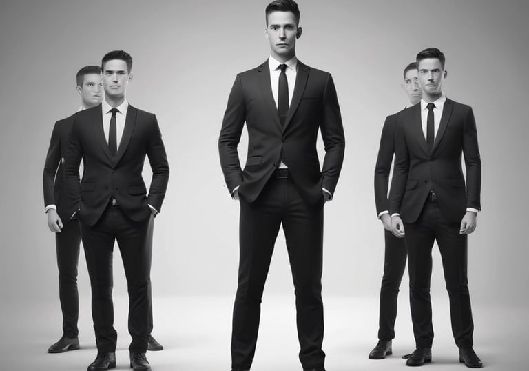 A confident consultant discussing plans with clients in a bright meeting room.