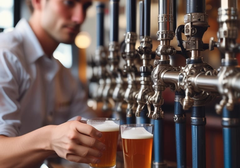 A bartender setting up a stylish mobile bar at an outdoor celebration.
