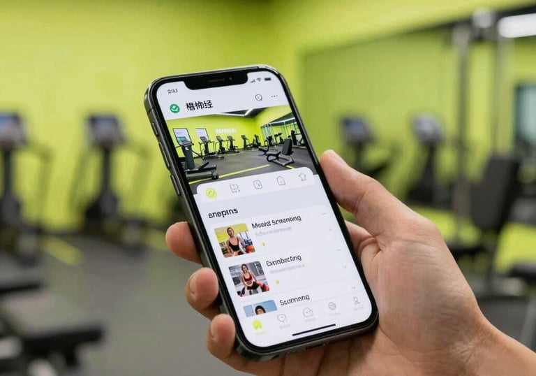 A person holding a smartphone with a social networking app in a car interior. with glow neon green c