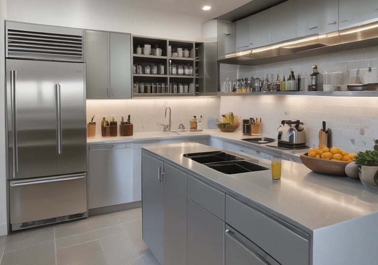 A neatly arranged home interior with stylish furniture and decor.