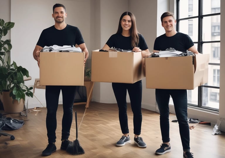 Gardener trimming bushes and cleaning a tidy garden area.