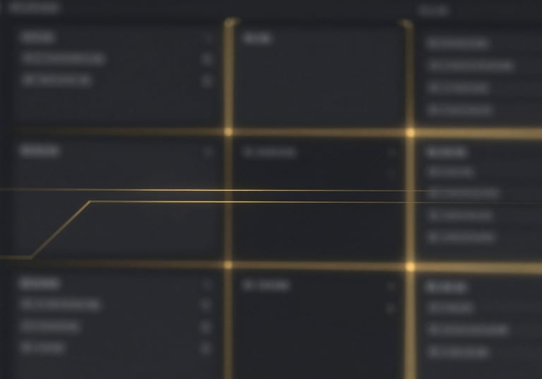 An abstract high-tech visual representing a user interface grid, with glowing gold lines and a deep charcoal #1C1C1C finish.