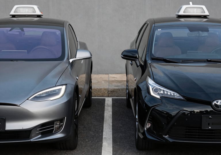 A sleek Tesla Model S parked in front of a modern building, ready for a professional ride.